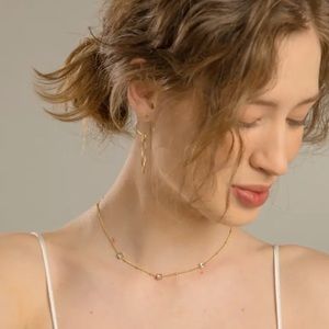 French chain 18k Gold plated stainless square ruby diamond Gemstone Necklace